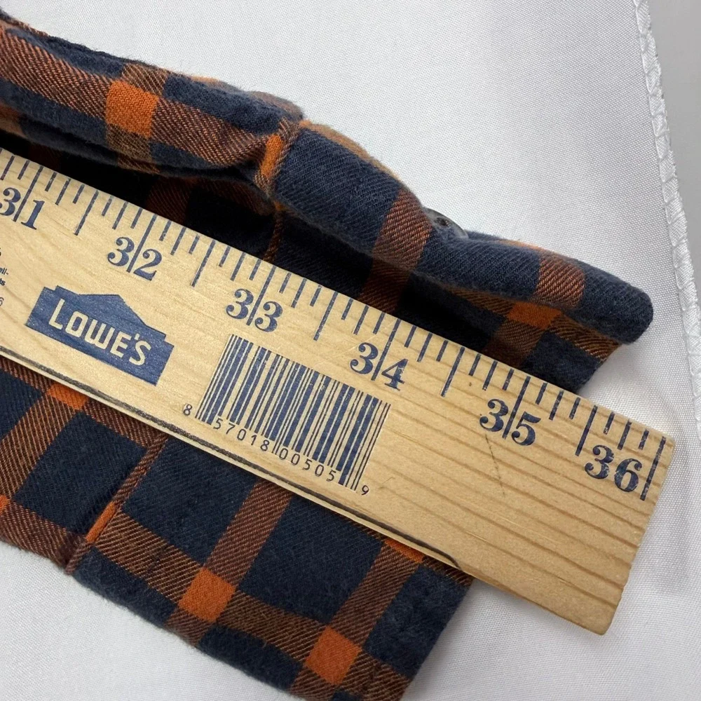 Banana Republic Mens XL Luxe Flannel Shirt Navy Orange Check Untucked Slim‎ Fit